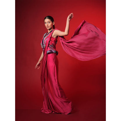 Asaaye Awake Mode Draped Pre Drape Saree with Stitched Blouse