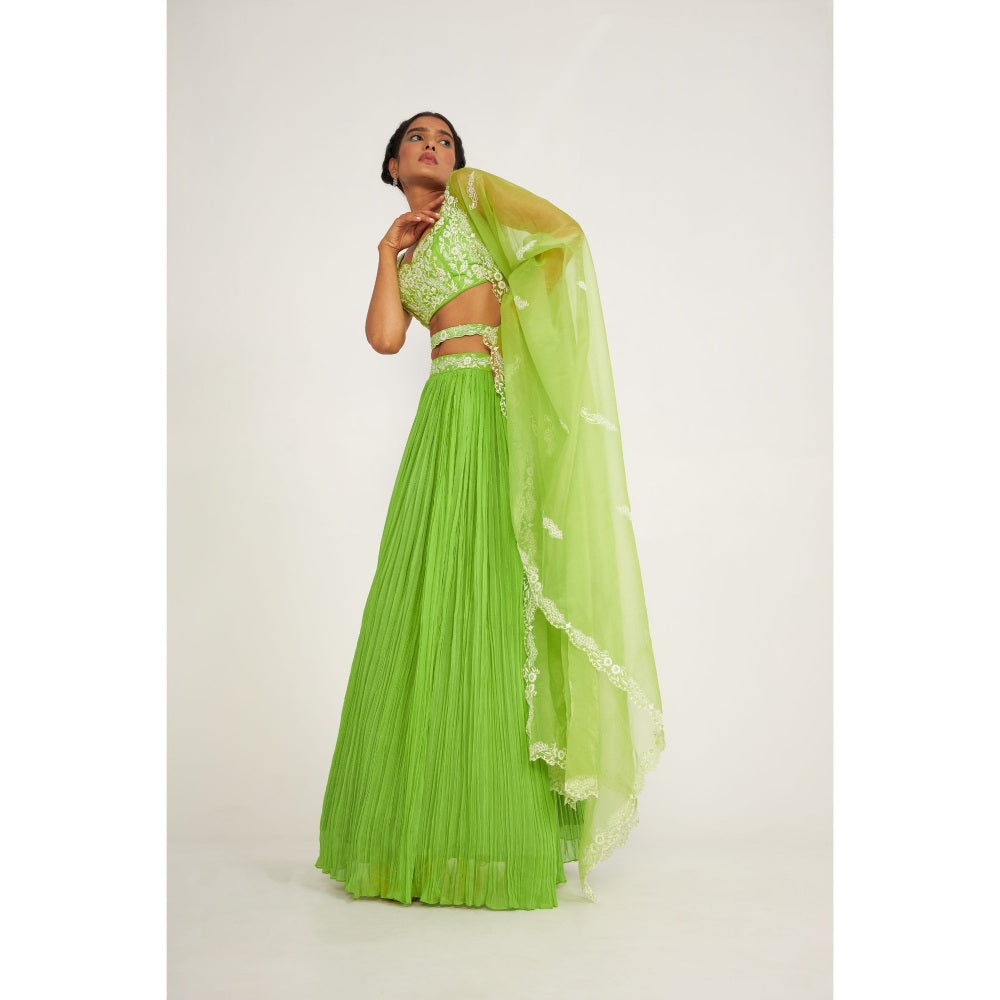 Asaga Rylee Lehenga and Stitched Blouse-Dupatta with Belt (Set of 4)