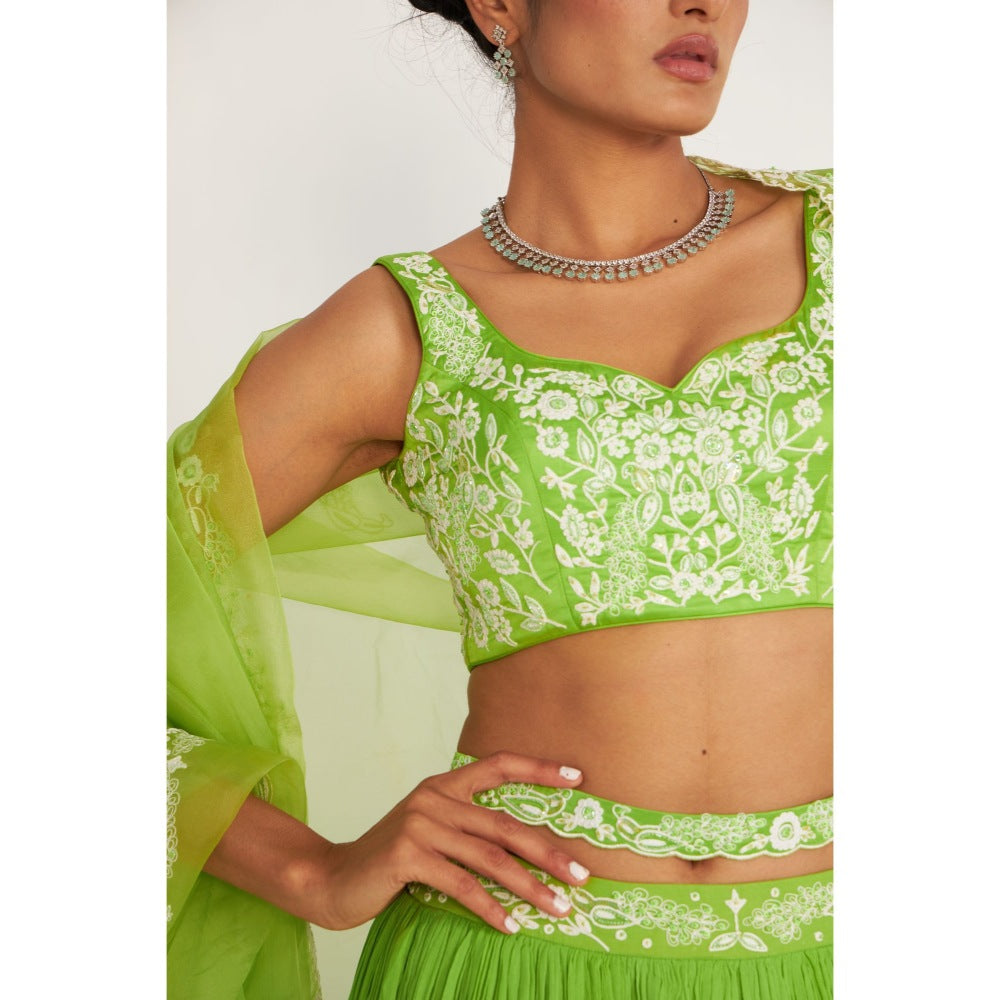 Asaga Rylee Lehenga and Stitched Blouse-Dupatta with Belt (Set of 4)