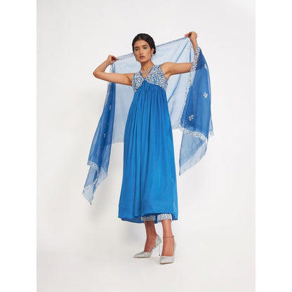 Asaga Isabella Embroidered Anarkali Kurta with Pant and Organza Dupatta (Set of 3)