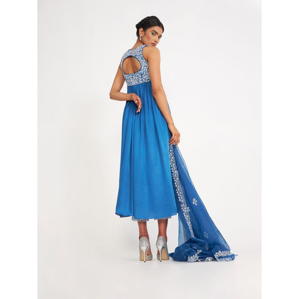 Asaga Isabella Embroidered Anarkali Kurta with Pant and Organza Dupatta (Set of 3)