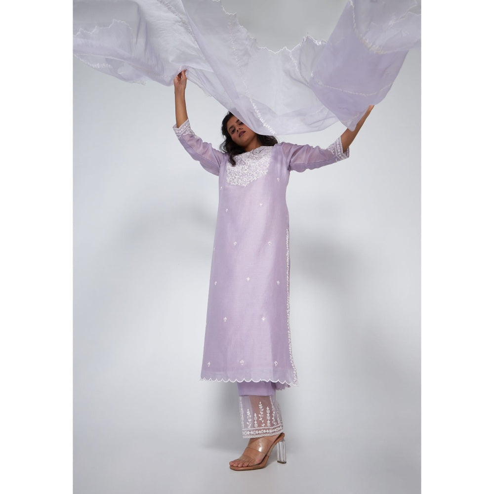 Asaga Alina Lavender Chanderi Embroidered Kurta with Pants and Organza Dupatta (Set of 3)