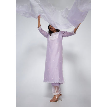 Asaga Alina Lavender Chanderi Embroidered Kurta with Pants and Organza Dupatta (Set of 3)