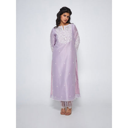 Asaga Alina Lavender Chanderi Embroidered Kurta with Pants and Organza Dupatta (Set of 3)