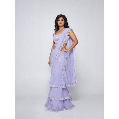 Asaga Isa Lavender Per-Drape Saree with Embroidered Stitched Blouse and Belt (Set of 3)