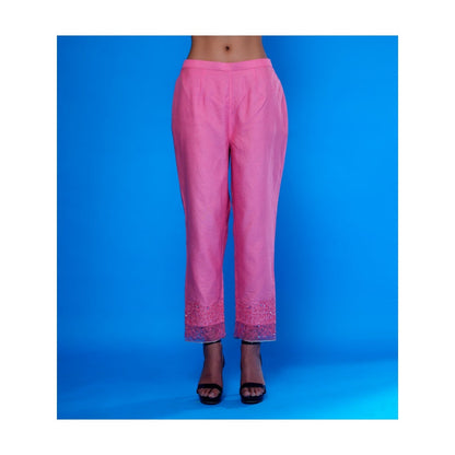 Asaga Baby Pink Embroidered Kurta with Pants and Organza Embroidered Dupatta (Set of 3)