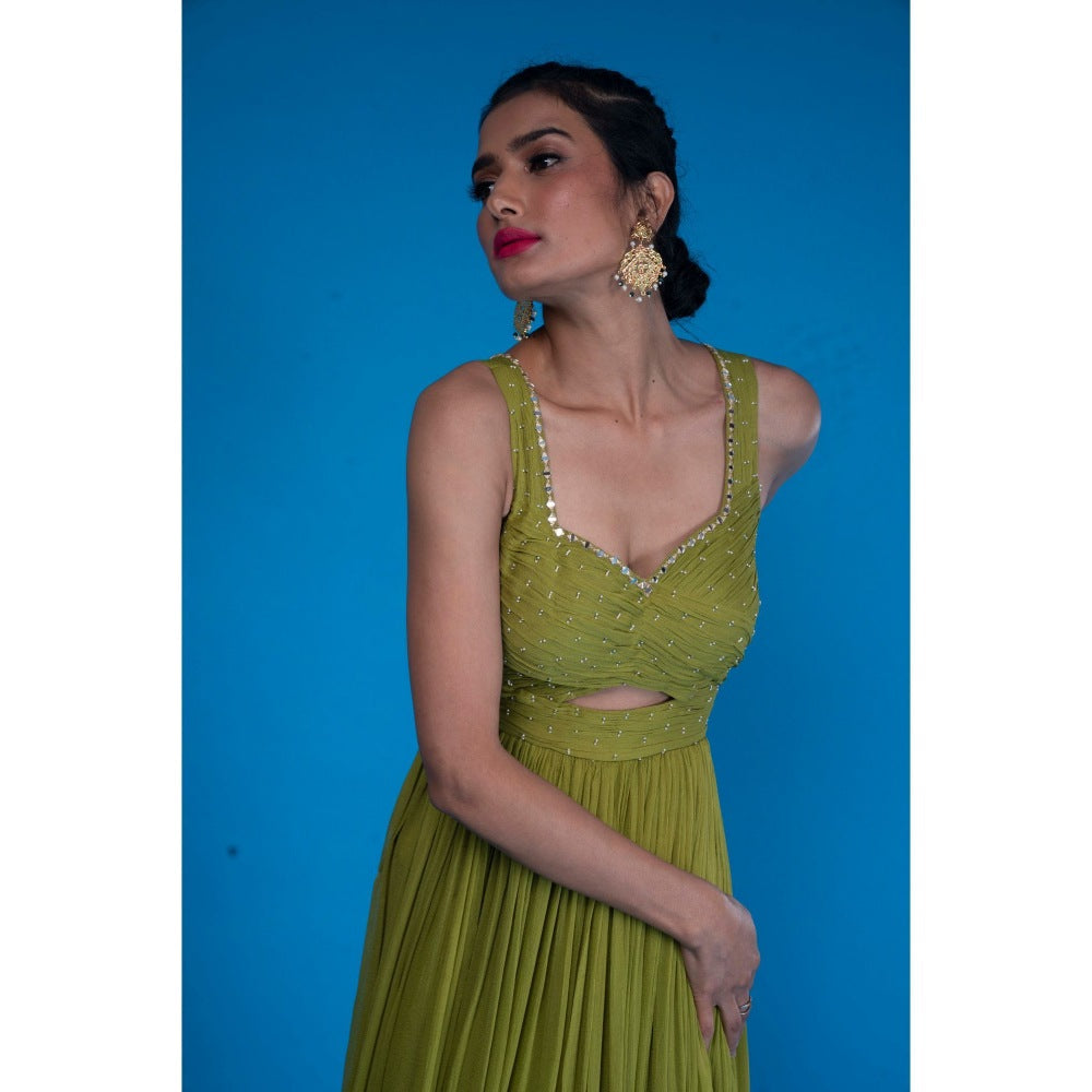 Asaga Olive Embroidered Maxi