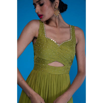 Asaga Olive Embroidered Maxi