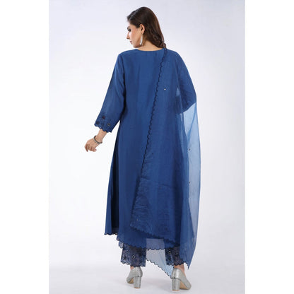 Asaga Zohra Navy Blue Embroidered Kurta and Pant with Organza Dupatta (Set of 3)