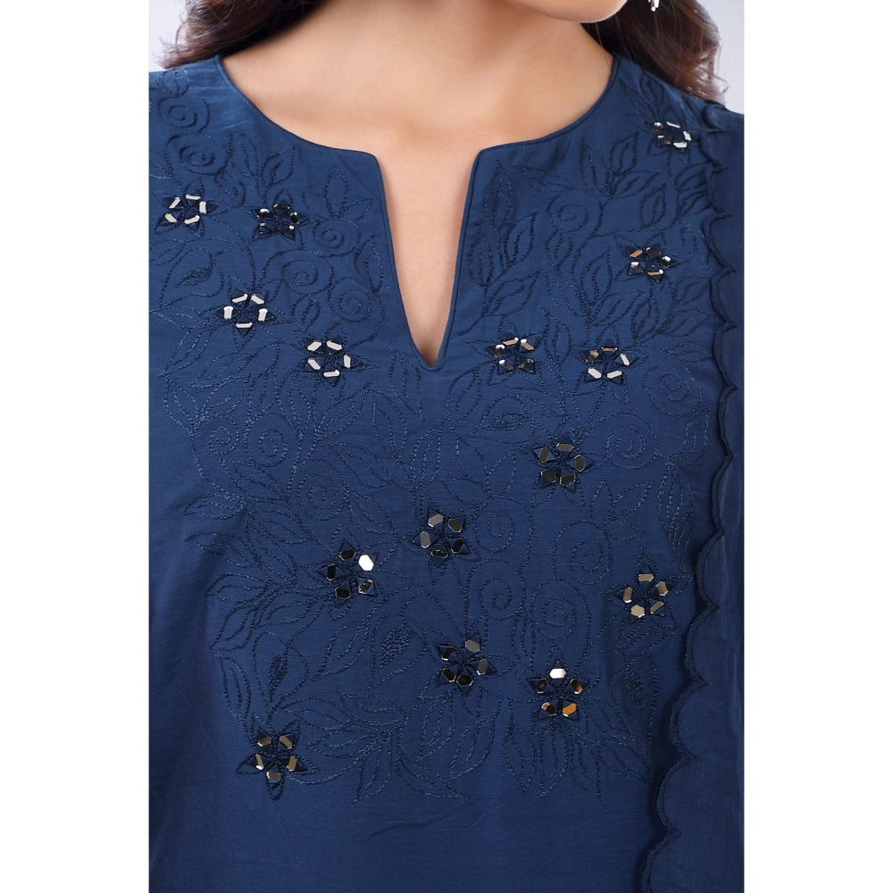 Asaga Zohra Navy Blue Embroidered Kurta and Pant with Organza Dupatta (Set of 3)