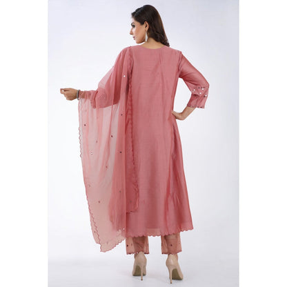 Asaga Gauhar Pink Embroidered Kurta and Pant with Organza Dupatta (Set of 3)