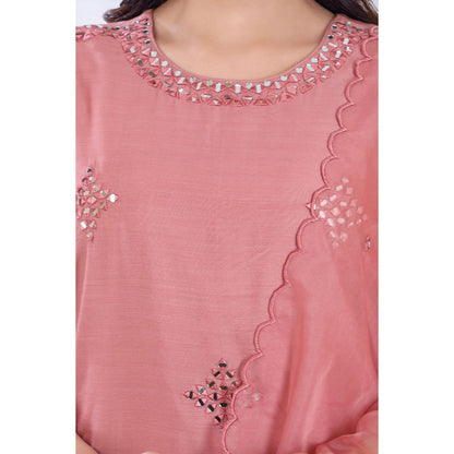 Asaga Gauhar Pink Embroidered Kurta and Pant with Organza Dupatta (Set of 3)