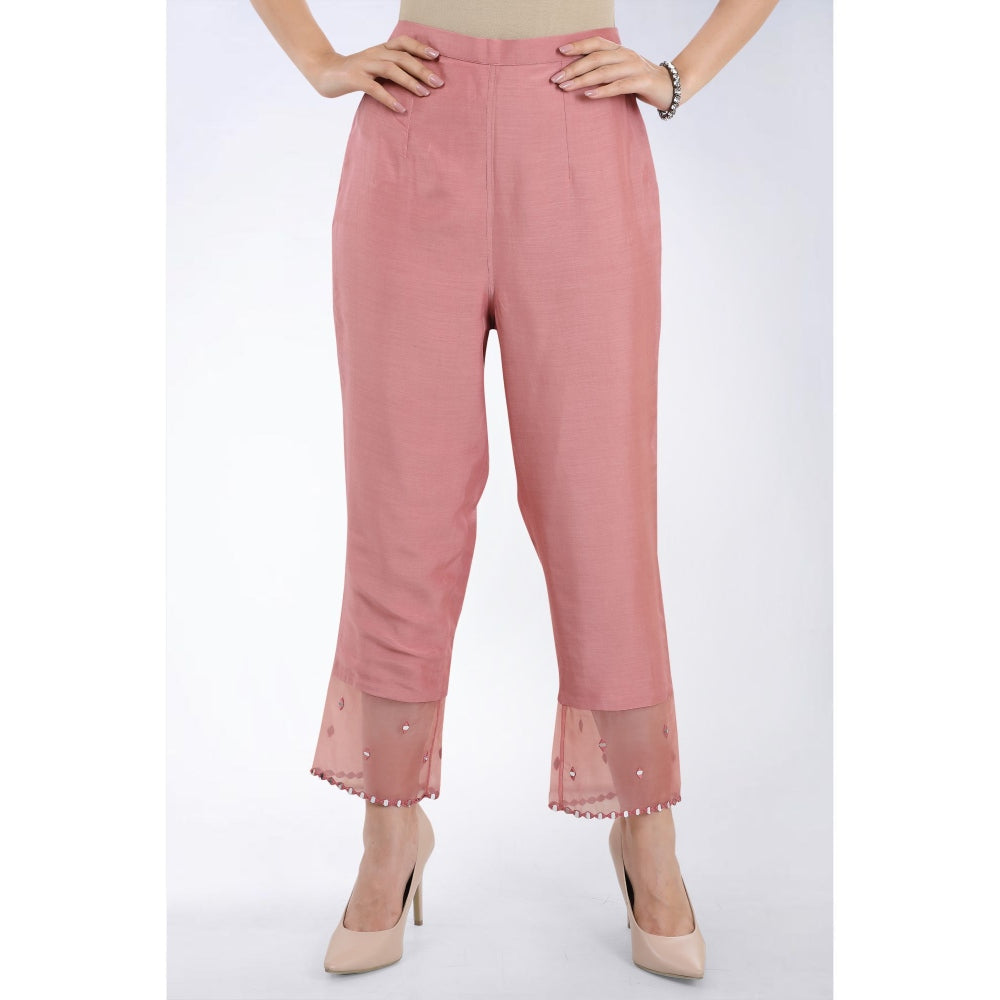 Asaga Gauhar Pink Embroidered Kurta and Pant with Organza Dupatta (Set of 3)