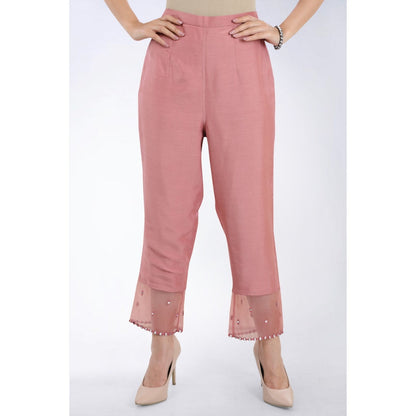 Asaga Gauhar Pink Embroidered Kurta and Pant with Organza Dupatta (Set of 3)