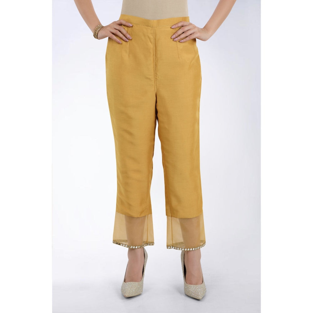 Asaga Sunheri Gold Embroidered Silk Kurta with Pants and Organza Dupatta (Set of 3)