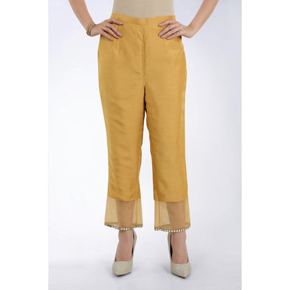 Asaga Sunheri Gold Embroidered Silk Kurta with Pants and Organza Dupatta (Set of 3)