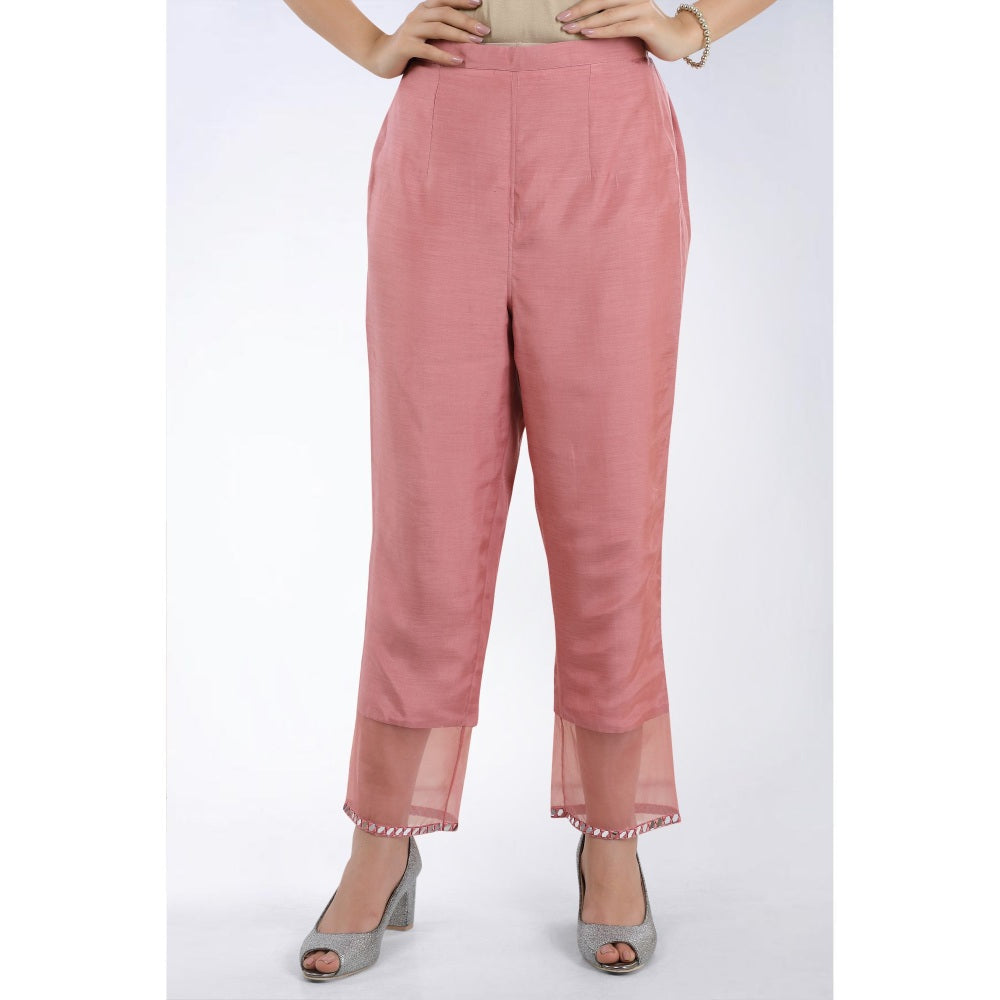 Asaga Rizvi Onion Pink Embroidered Kurta with Pants and Organza Dupatta (Set of 3)