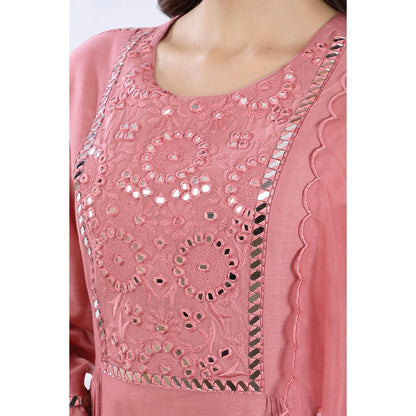 Asaga Rizvi Onion Pink Embroidered Kurta with Pants and Organza Dupatta (Set of 3)