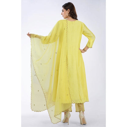 Asaga Naaz Lemon Embroidered Kurta with Pants and Organza Dupatta (Set of 3)