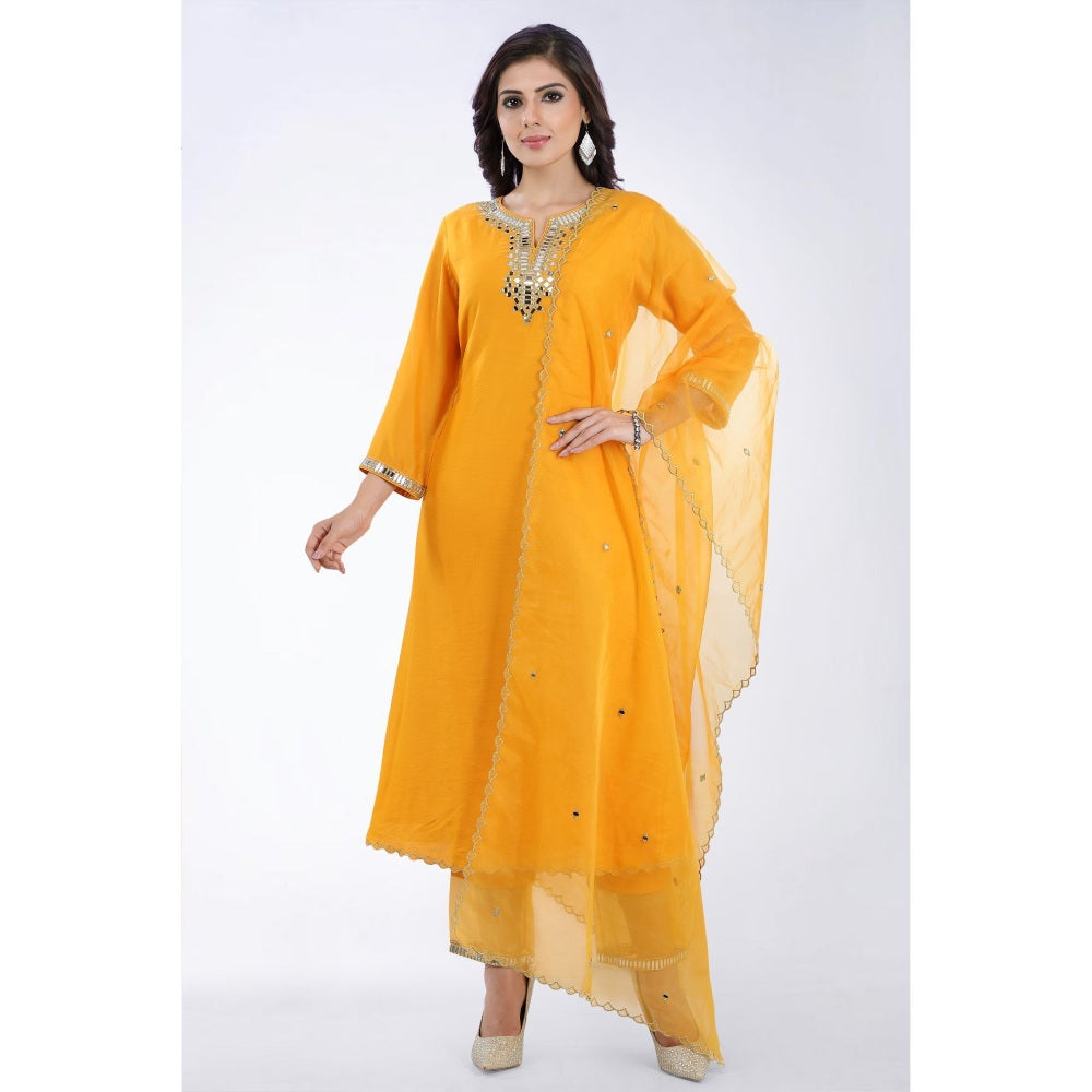 Asaga Kanak Orange Embroidered Chanderi Kurta with Pants and Organza Dupatta (Set of 3)