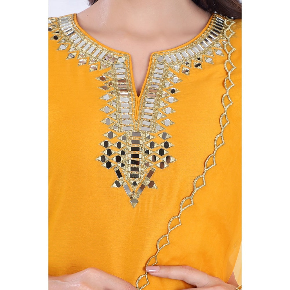 Asaga Kanak Orange Embroidered Chanderi Kurta with Pants and Organza Dupatta (Set of 3)