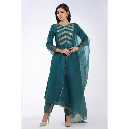 Asaga Anjun Teel Embroidered Chanderi Silk Kurta with Pants and Organza Dupatta (Set of 3)