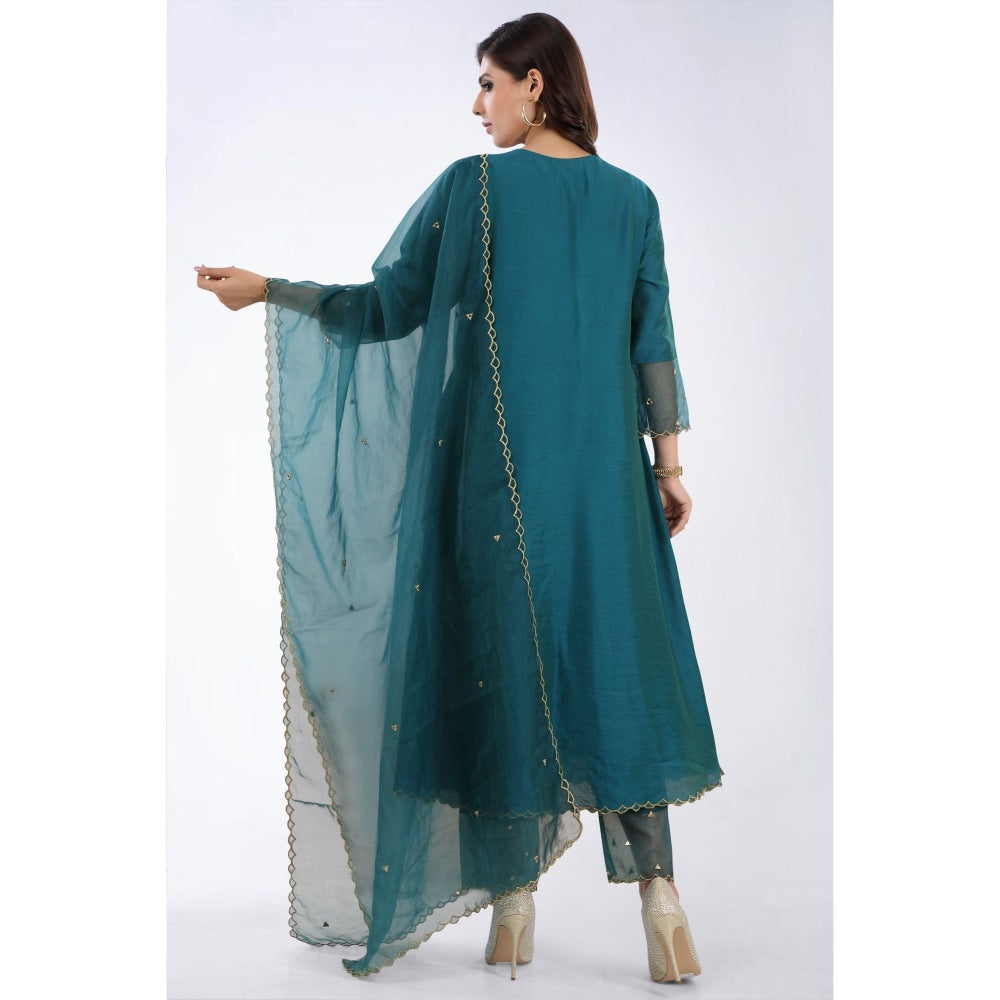 Asaga Anjun Teel Embroidered Chanderi Silk Kurta with Pants and Organza Dupatta (Set of 3)