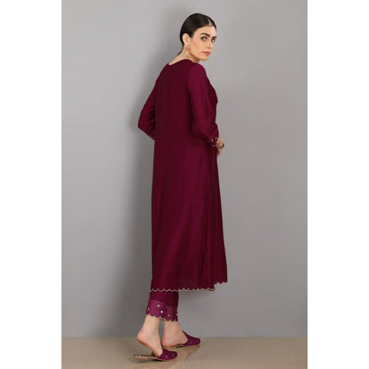 Asaga Ijaz Magenta Embroidered Chanderi Silk Kurta with Mull Pants and Dupatta (Set of 3)