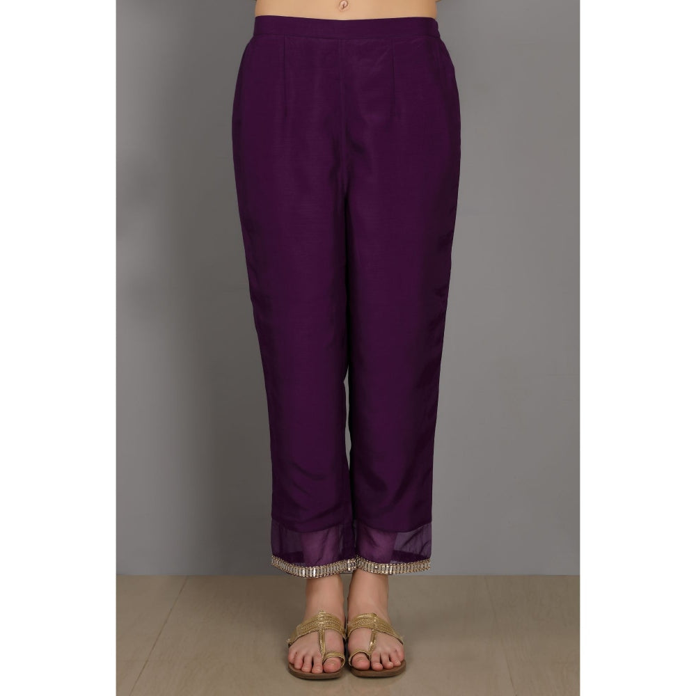 Asaga Talha Purple Embroidered Chanderi Kurta with Pants and Organza Dupatta (Set of 3)