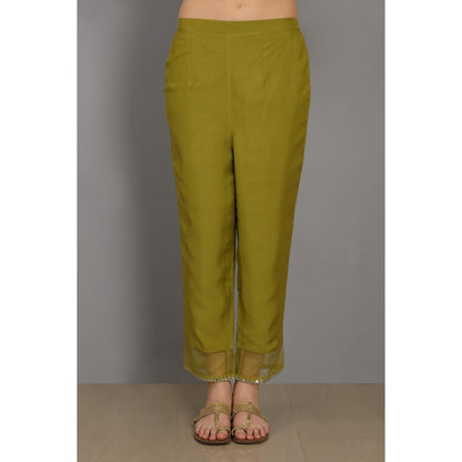 Asaga Danish Mehendi Embroidered Chanderi Silk Kurta with Pants and Organza Dupatta (Set of 3)