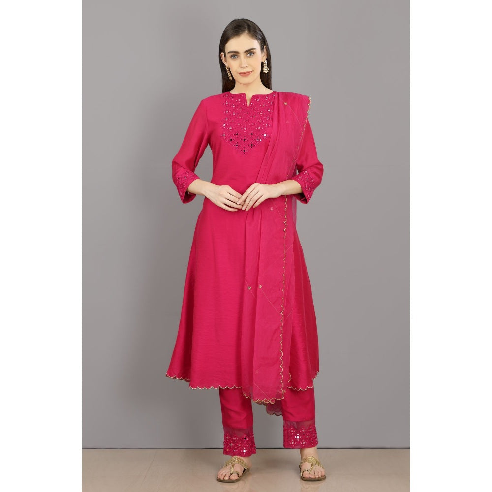 Asaga Anum Rani Embroidered Chanderi Silk Kurta with Pants and Organza Dupatta (Set of 3)