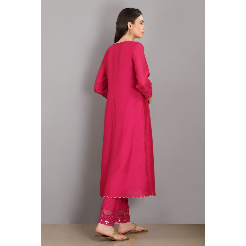 Asaga Anum Rani Embroidered Chanderi Silk Kurta with Pants and Organza Dupatta (Set of 3)