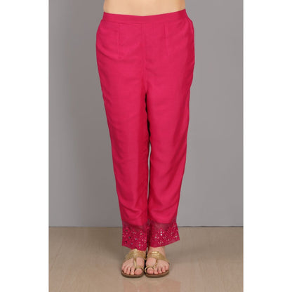 Asaga Anum Rani Embroidered Chanderi Silk Kurta with Pants and Organza Dupatta (Set of 3)