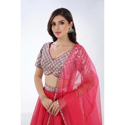 Asaga Rani Embroidered Stitched Blouse-Lehenga with Organza Dupatta (Set of 3)