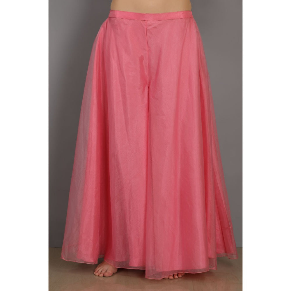 Asaga Candy Pink Embroidered Silk Peplum Top with Organza Sharara (Set of 2)