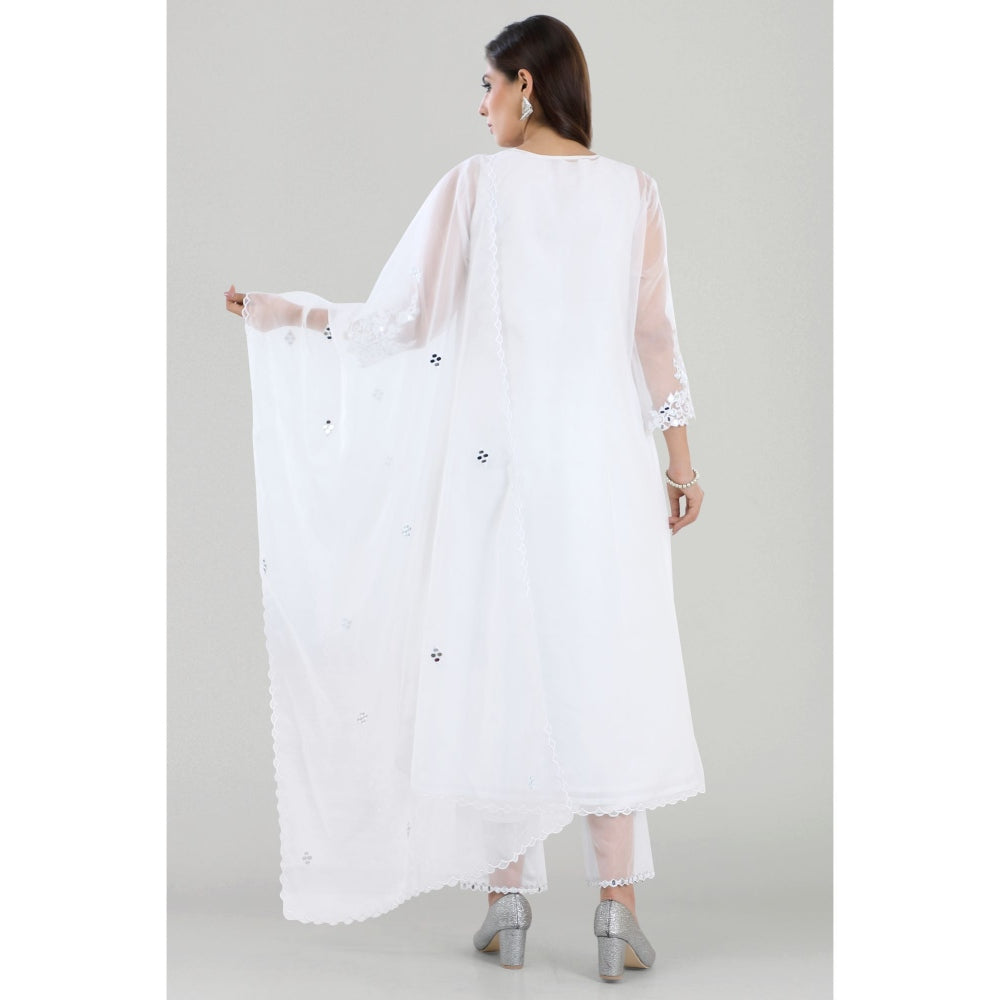 Asaga Saba White Mirror Embroidered Chanderi Kurta with Pants and Dupatta (Set of 3)