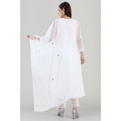 Asaga Saba White Mirror Embroidered Chanderi Kurta with Pants and Dupatta (Set of 3)