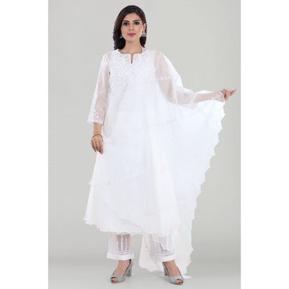 Asaga Shabnam White Dori Embroidered Chanderi Kurta with Pants and Dupatta (Set of 3)