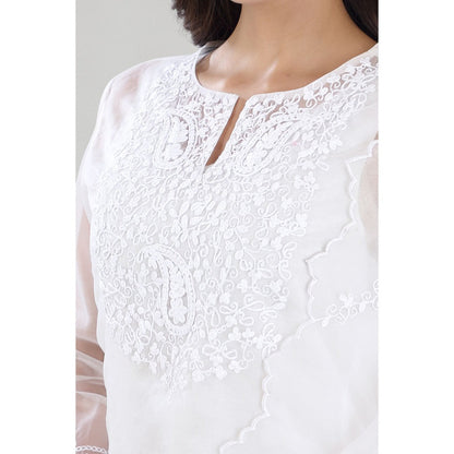 Asaga Shabnam White Dori Embroidered Chanderi Kurta with Pants and Dupatta (Set of 3)