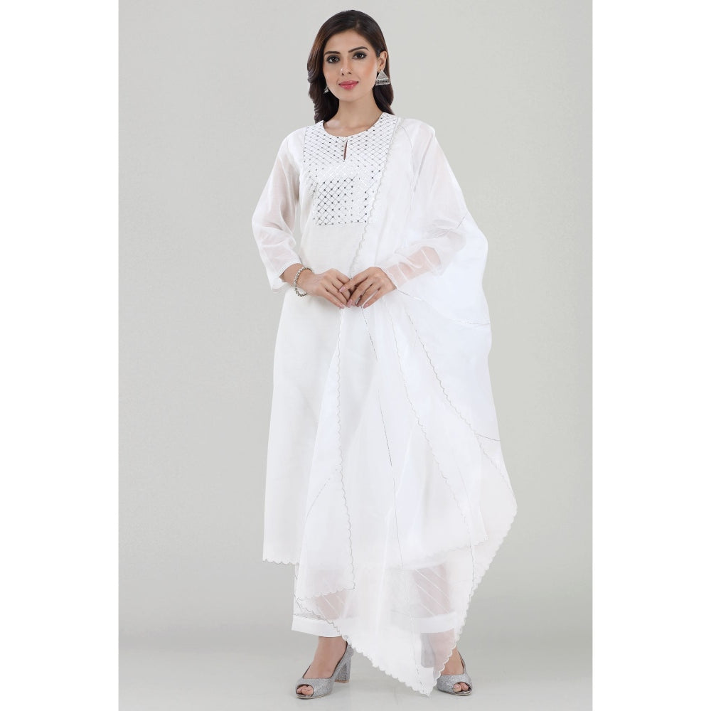 Asaga Chandi White Gota Embroidered Chanderi Kurta with Pants and Dupatta (Set of 3)