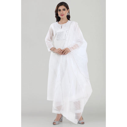 Asaga Chandi White Gota Embroidered Chanderi Kurta with Pants and Dupatta (Set of 3)