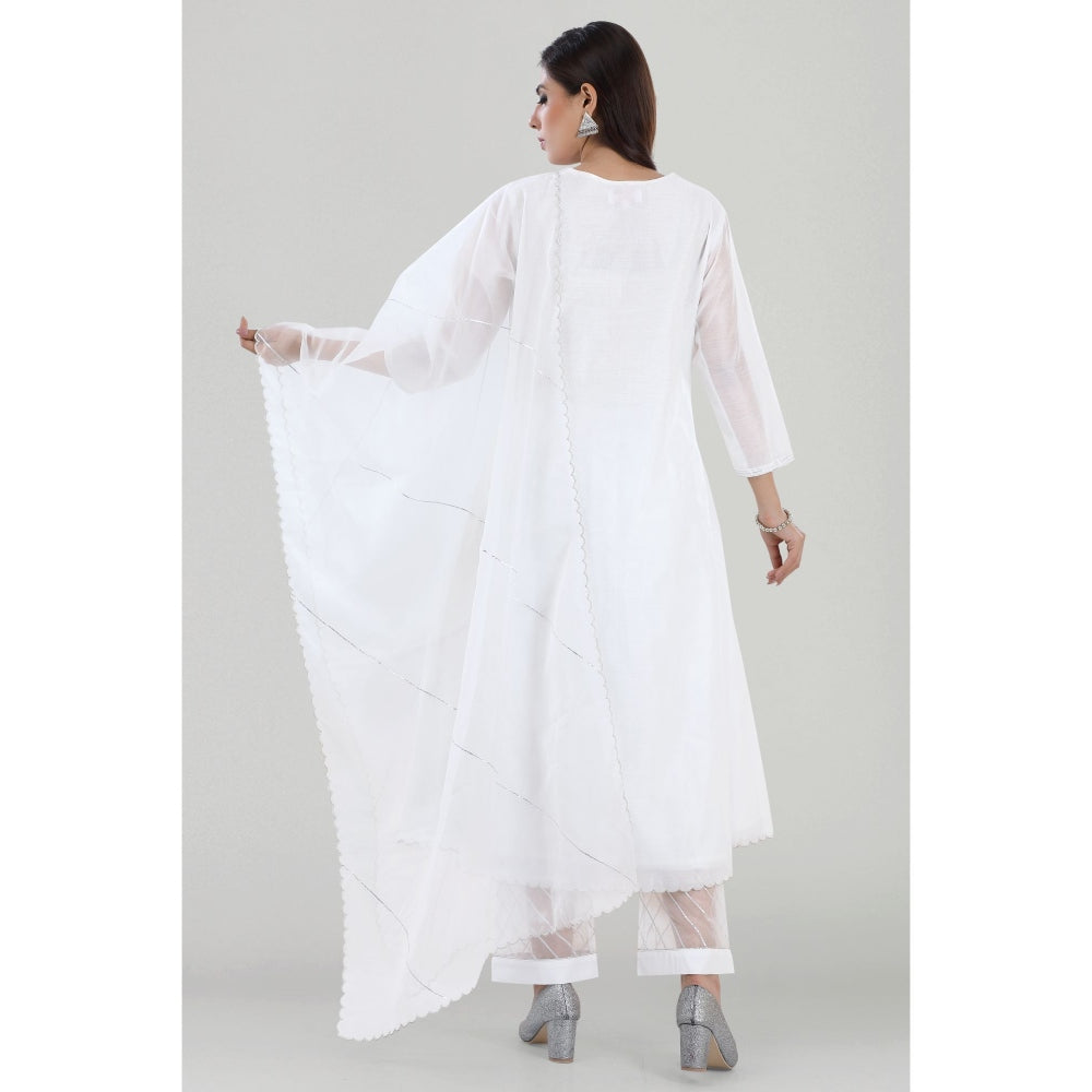 Asaga Chandi White Gota Embroidered Chanderi Kurta with Pants and Dupatta (Set of 3)