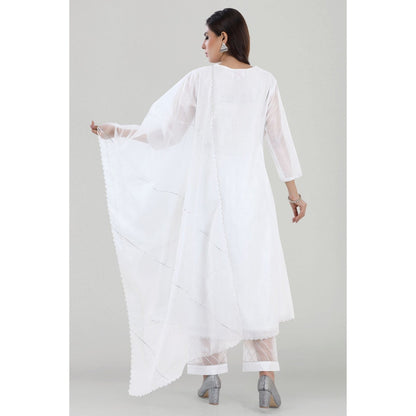 Asaga Chandi White Gota Embroidered Chanderi Kurta with Pants and Dupatta (Set of 3)