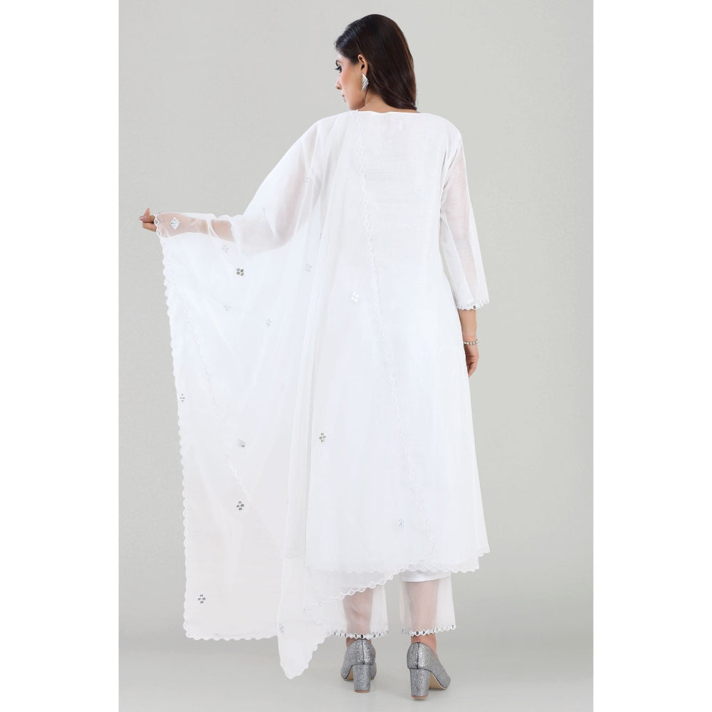 Asaga Sheesha White Mirror Embroidered Chanderi Kurta with Pants and Dupatta (Set of 3)