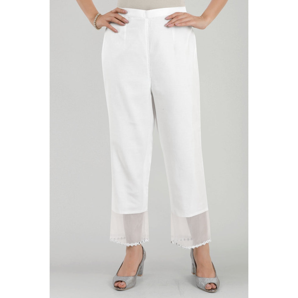 Asaga Sheesha White Mirror Embroidered Chanderi Kurta with Pants and Dupatta (Set of 3)