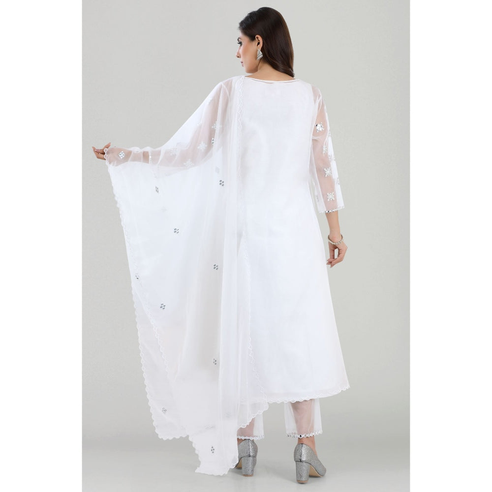 Asaga Ravhiya White Organza Mirror Embroidered Kurta with Pants and Dupatta (Set of 4)