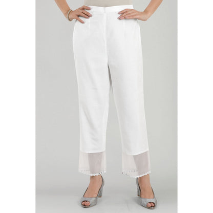 Asaga Ravhiya White Organza Mirror Embroidered Kurta with Pants and Dupatta (Set of 4)