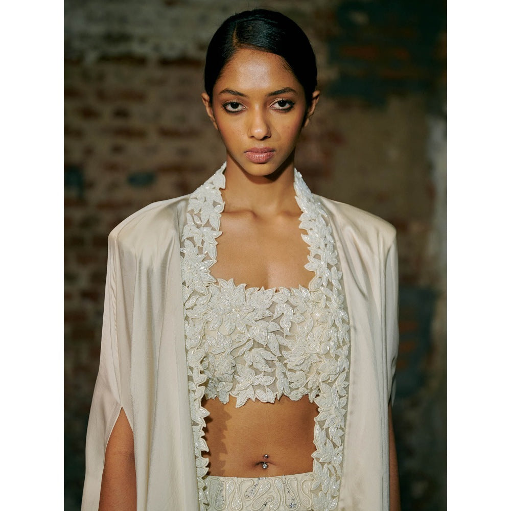 Asaga Ivory Ina Blouse with Sharara and Cape (Set of 3)