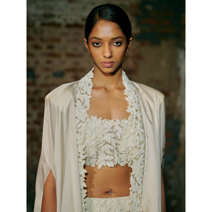 Asaga Ivory Ina Blouse with Sharara and Cape (Set of 3)