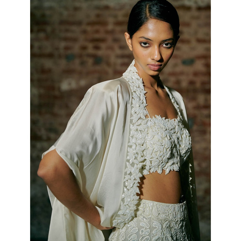 Asaga Ivory Ina Blouse with Sharara and Cape (Set of 3)